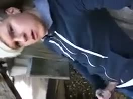 young blond  boy wanks in public